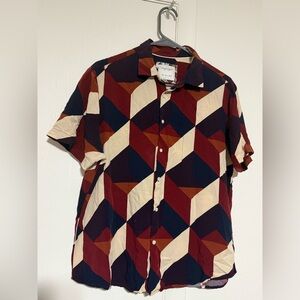 Denim & Flower Men's Short Sleeve Geometric Button-Down - Red/Navy/Cream
